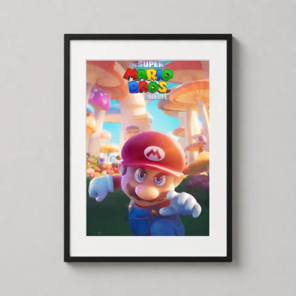 Super Mario Bros Movie Poster Print showing the colorful Mushroom Kingdom landscape for home theater decor. by MerchFuse