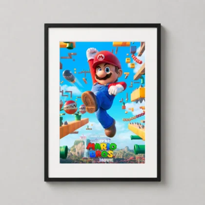 Super Mario Bros Movie Poster Iconic featuring the hero jumping past a Bullet Bill in a cinematic scene. by MerchFuse