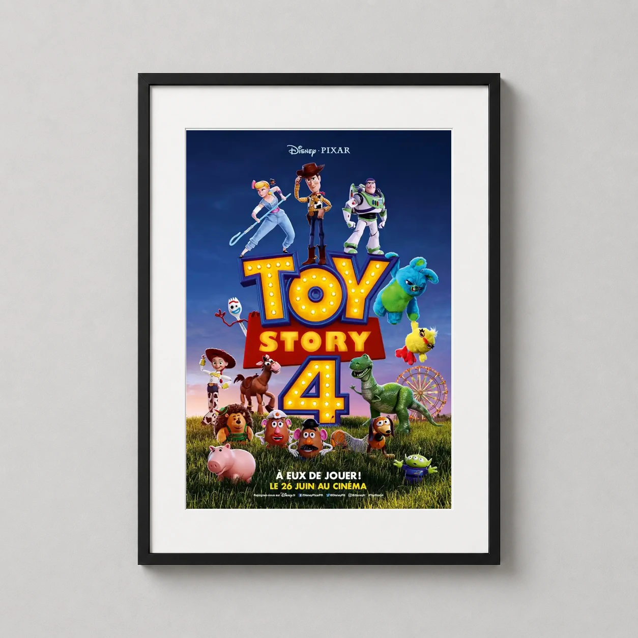 Toy Story 4 — featuring Woody, Buzz Lightyear, and Bo Peep atop the vibrant Toy Story