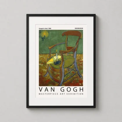 Authentic Gauguin’s Chair print – Van Gogh 1888 Exhibition Art framed wall art mockup