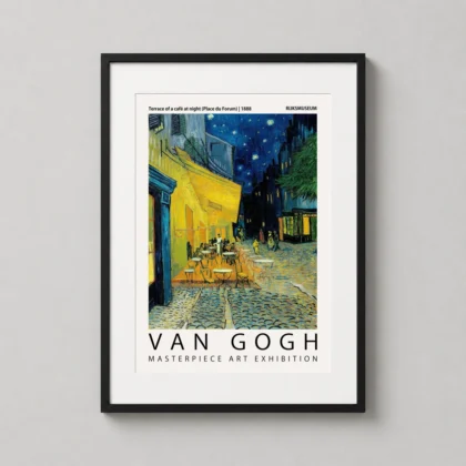 Authentic Van Gogh Cafe Terrace Print – 1888 Arles Exhibition Poster framed wall art mockup