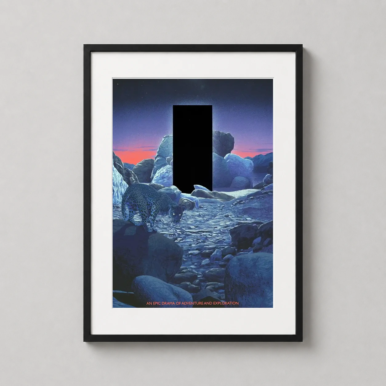 2001 Space Odyssey Monolith — illustration of the black monolith in a prehistoric landscape featuring