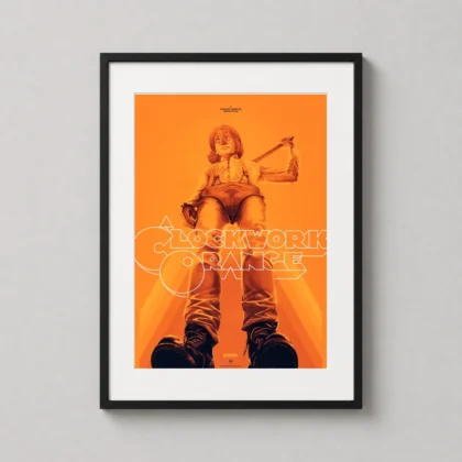 A Clockwork Orange Mondo Poster by Oliver Barrett featuring Alex DeLarge for cinema-inspired wall decor. by MerchFuse