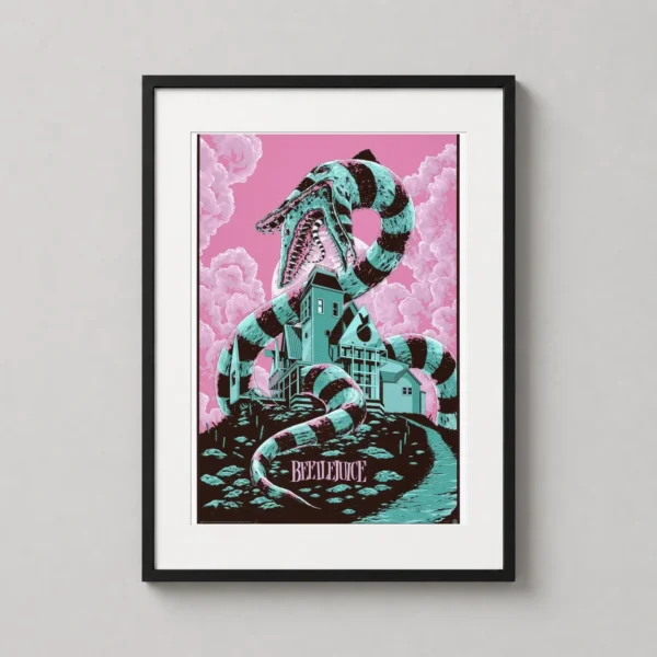 Beetlejuice Sandworm and Maitland House Mondo Style Movie Poster
