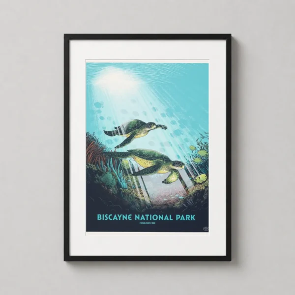Biscayne National Park Sea Turtle Coral Reef Retro Movie Poster