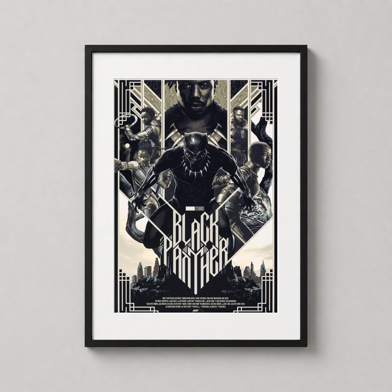 Black Panther Mondo Matt — monochromatic gold and black Mondo art print by Matt Taylor featuring