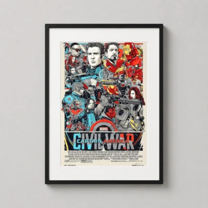 Captain America: Civil War Tyler Stout Illustrated movie poster with cinema character by MerchFuse