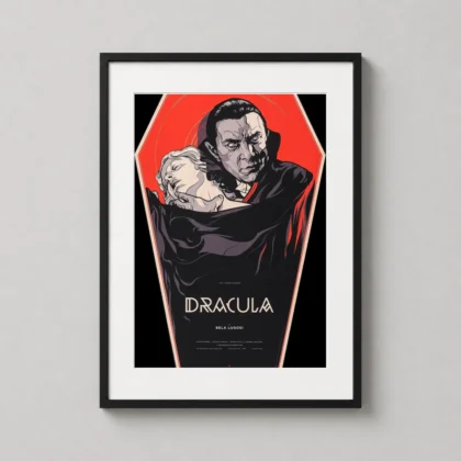 MerchFuse Martin Ansin Dracula – Illustrated Coffin Shape Bela Lugosi movie poster with cinema character