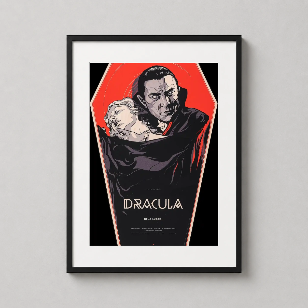 Bela Lugosi Dracula Martin — coffin-framed graphic illustration of Bela Lugosi as Count Dracula