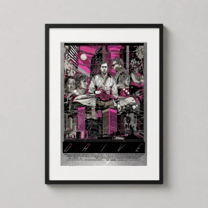 Drive Illustrated by Tyler Stout – Neon Pink Variant movie poster for gallery wall display by MerchFuse