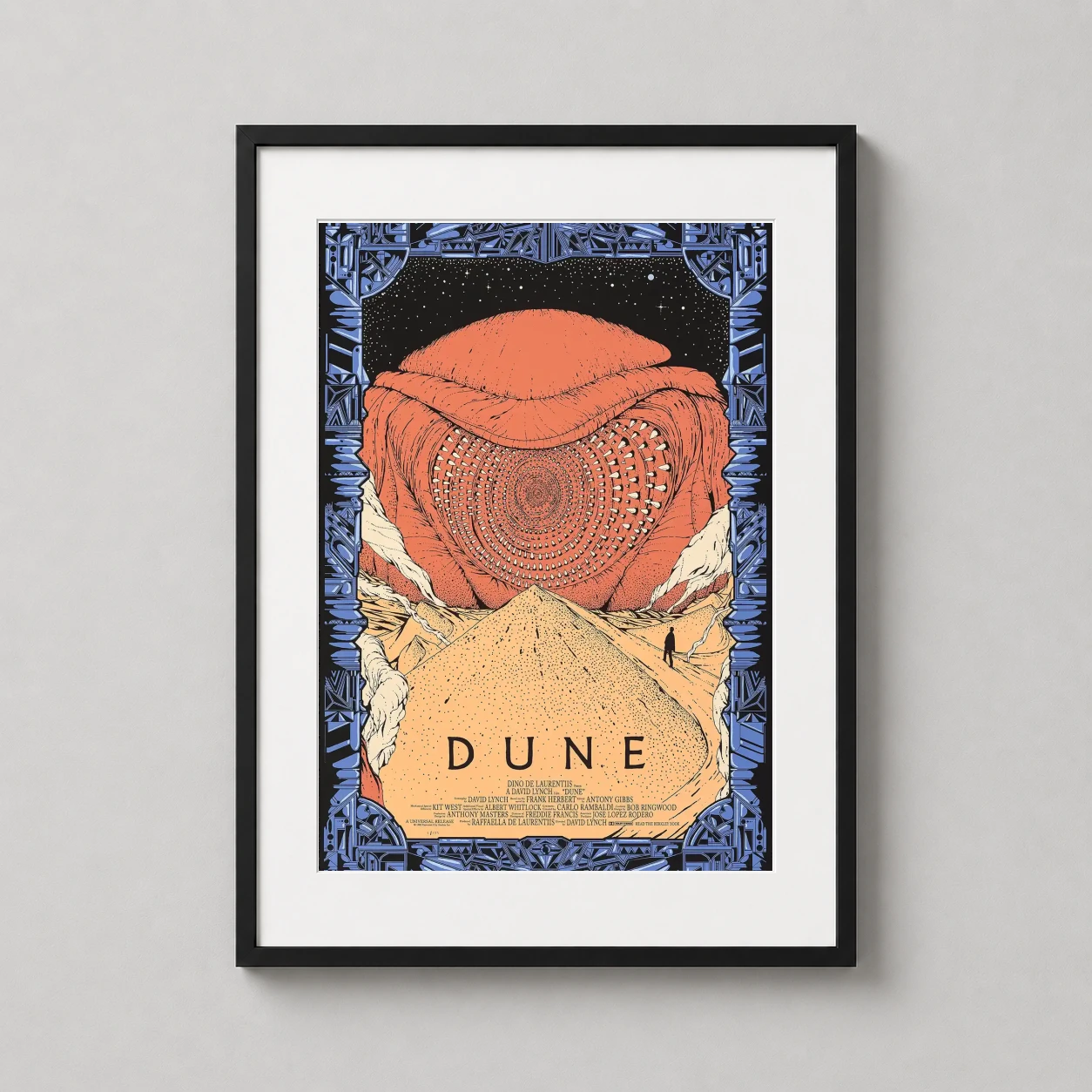 Kilian Eng Dune 1984 — detailed illustration of a massive sandworm emerging from the Arrakis