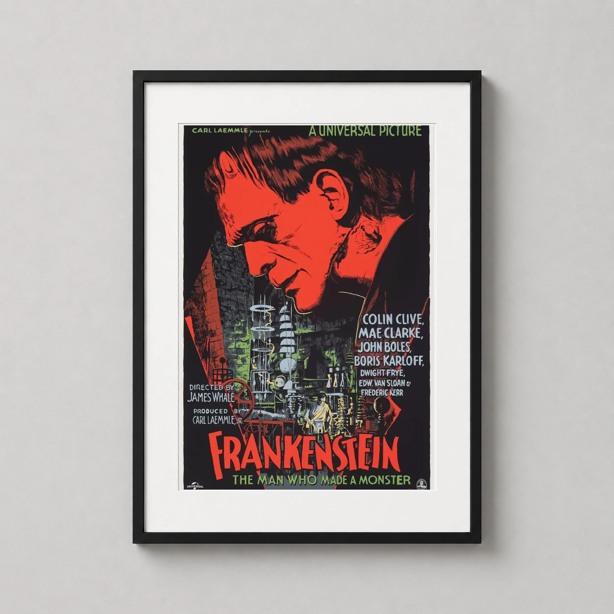 Frankenstein 1931 Mondo Edition — high-contrast Mondo art print of Frankenstein's monster in his