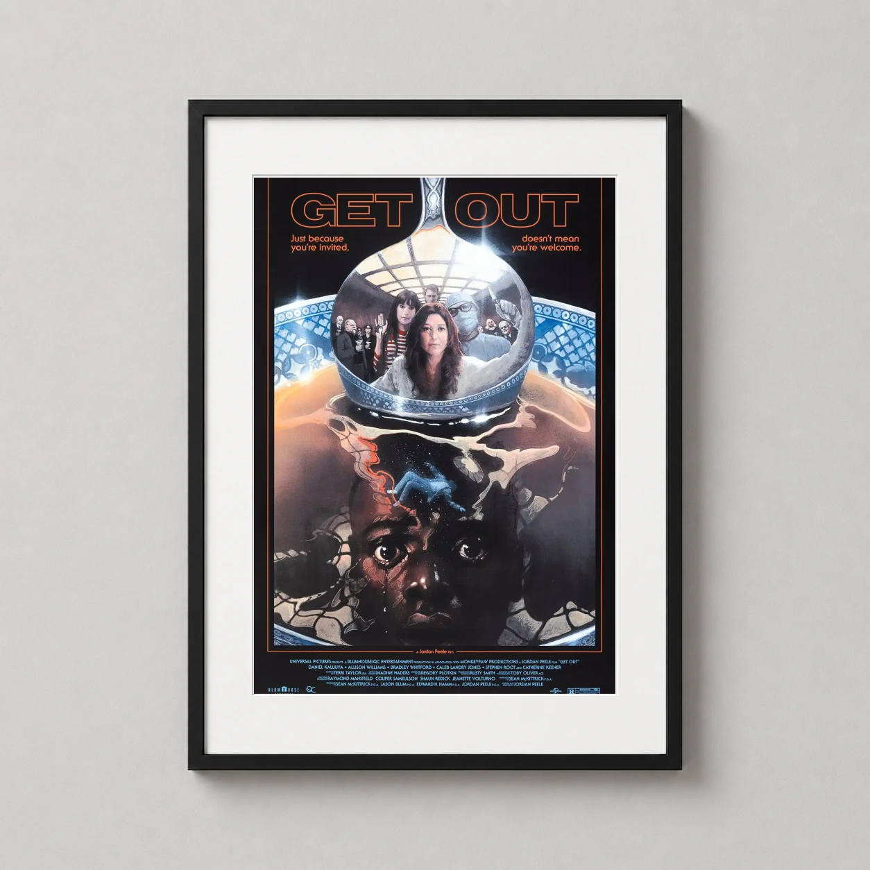 Get Out — surreal film illustration featuring the silver spoon, the tea cup, and