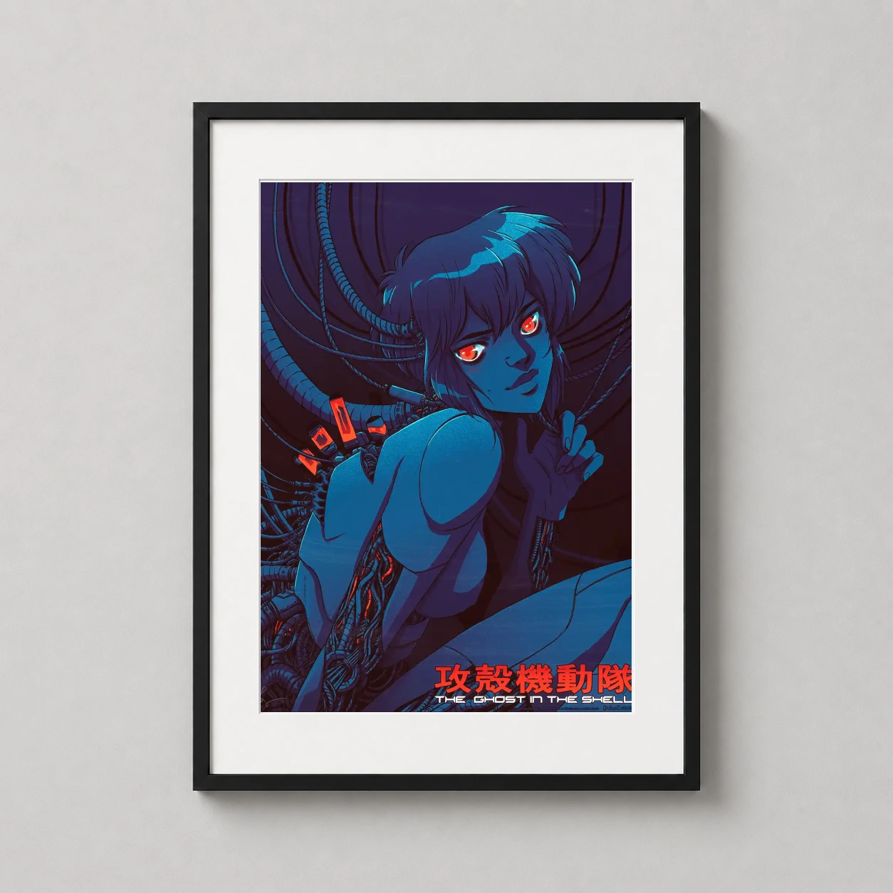 Ghost in the Shell — cyberpunk illustration of Major Motoko Kusanagi featuring intricate