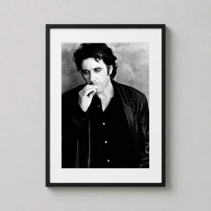 Al Pacino Smoking Poster Black and White Leather Print framed wall art mockup