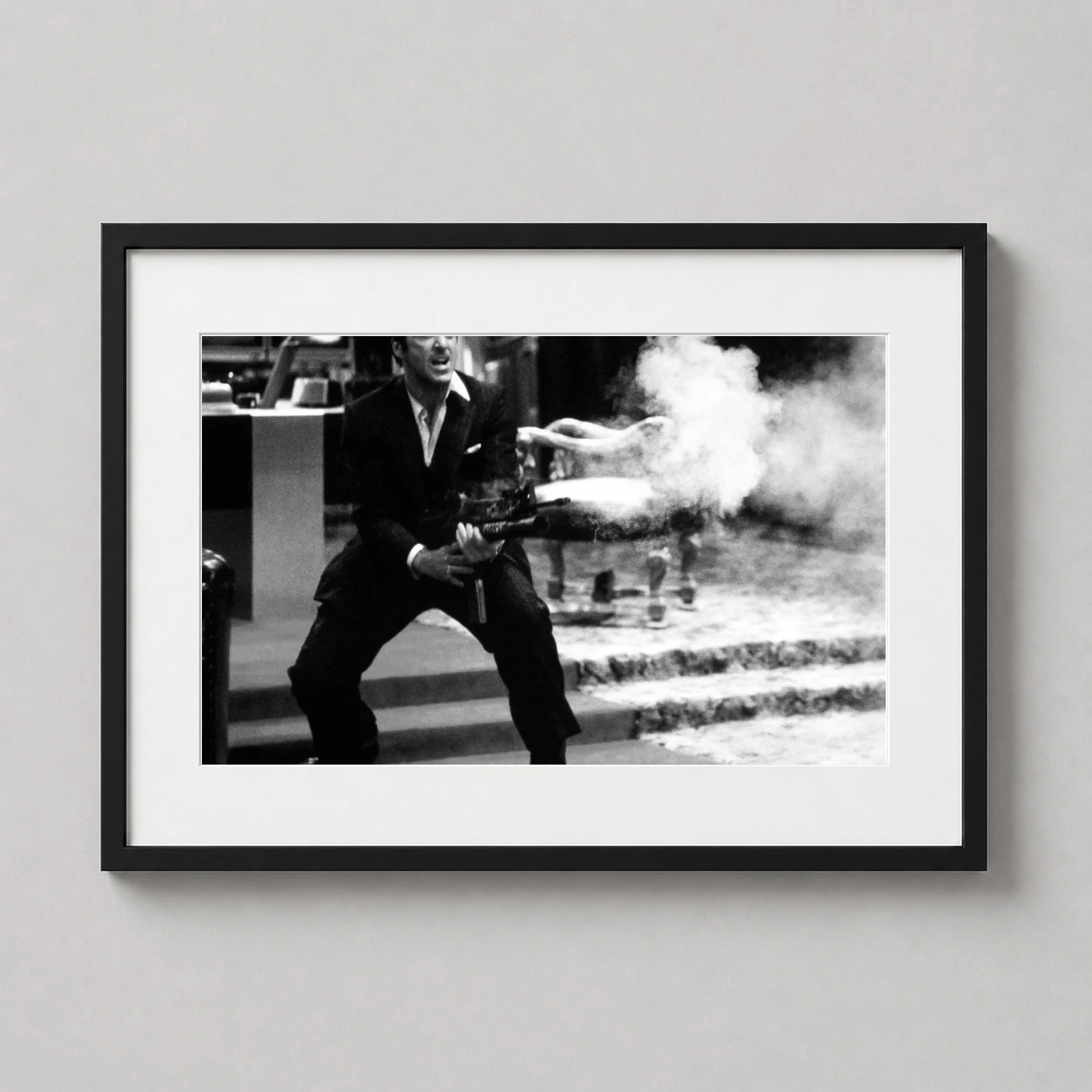 Scarface Tony Montana 1983 — dramatic black and white photography featuring Al Pacino as Tony