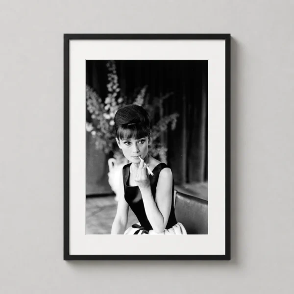 Audrey Hepburn Applying Lipstick Black and White Photography Print