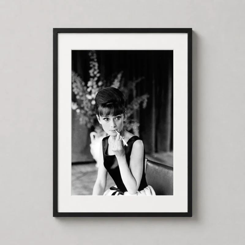 Audrey Hepburn Applying Lipstick Black and White Photography Print