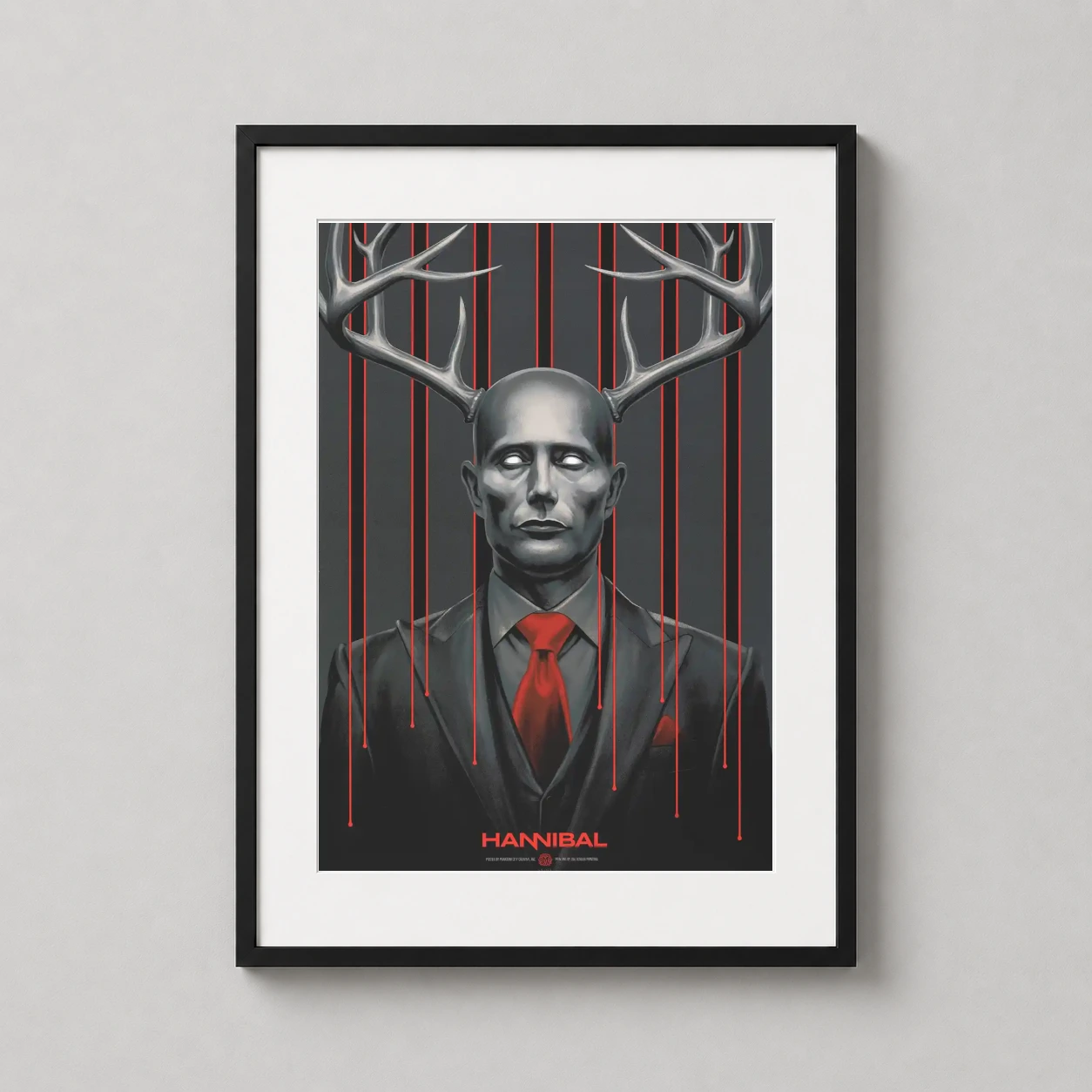 Hannibal — haunting graphic illustration of Hannibal Lecter with stag antlers and