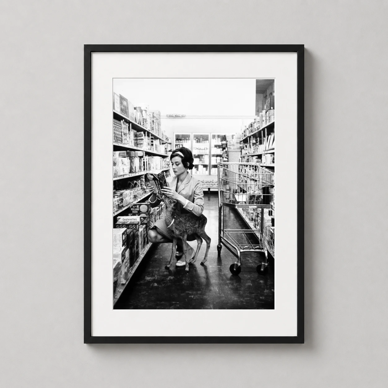 Audrey Hepburn Pippin Gelson's — black and white candid photograph of Audrey Hepburn shopping at a