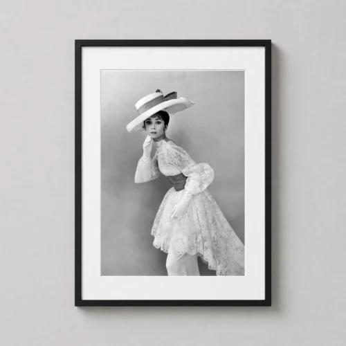 Audrey Hepburn 1963 Lace Dress and Wide Brim Hat Portrait Photography Print