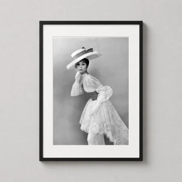 Audrey Hepburn 1963 Lace Dress and Wide Brim Hat Portrait Photography Print