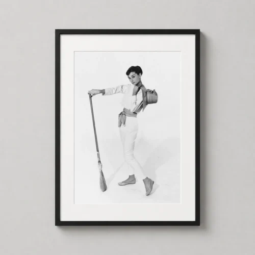 Audrey Hepburn Studio Portrait with Broom Photography Print