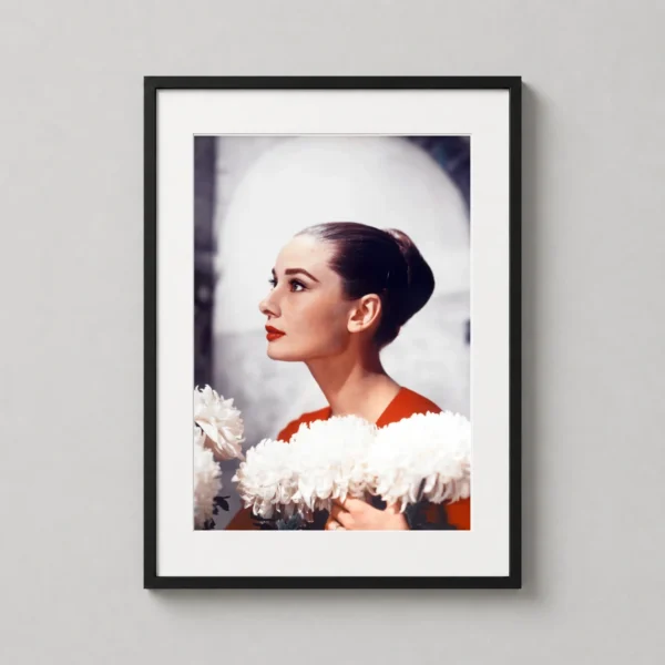 Audrey Hepburn Profile Portrait with White Flowers Movie Poster