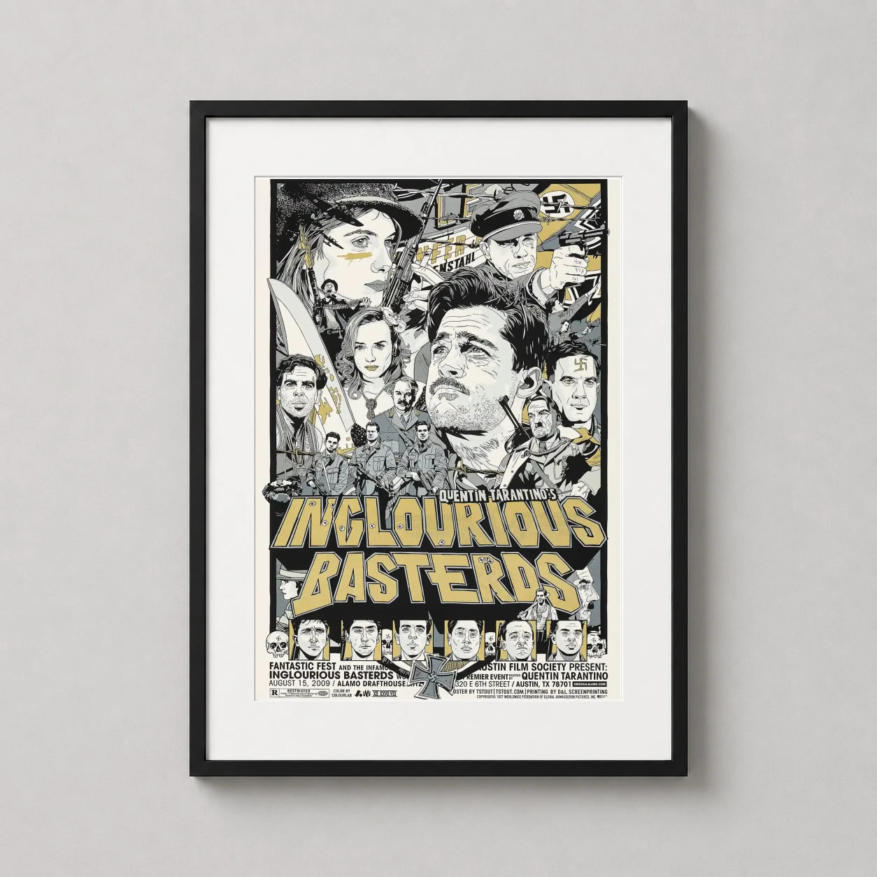 Quentin Tarantino Inglourious Basterds — illustrated ensemble of the Inglourious Basterds cast in a muted