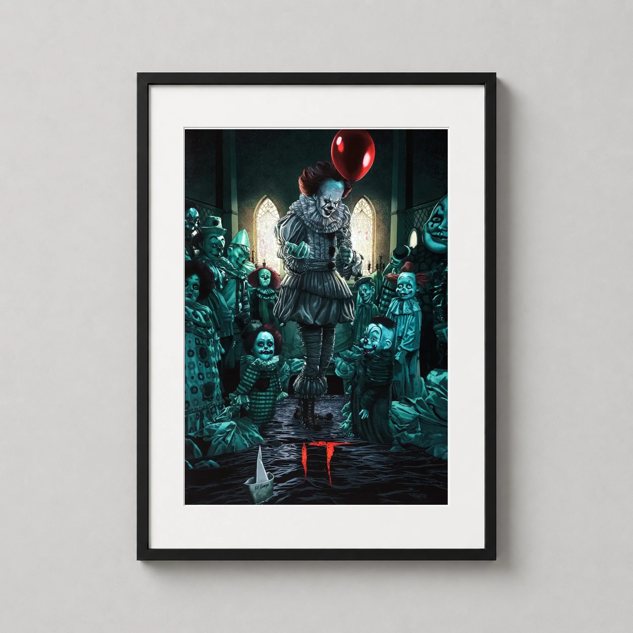 Stephen King's It — detailed illustration of Pennywise the Dancing Clown surrounded by an