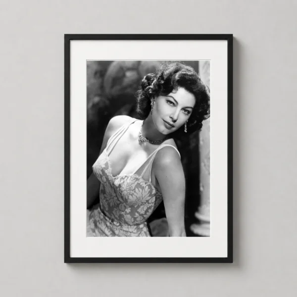 Ava Gardner Lace Dress Portrait, Black and White Glamour Print Photography Print