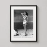 Ava Gardner Beach Polka Dot Swimsuit Black and White Photography Print