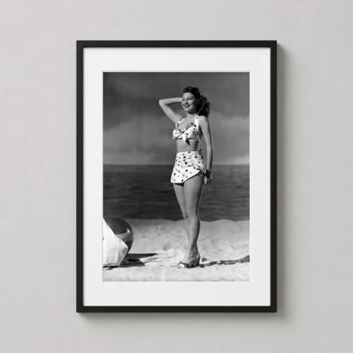 Ava Gardner Beach Polka Dot Swimsuit Black and White Photography Print