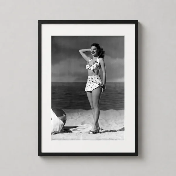 Ava Gardner Beach Polka Dot Swimsuit Black and White Photography Print