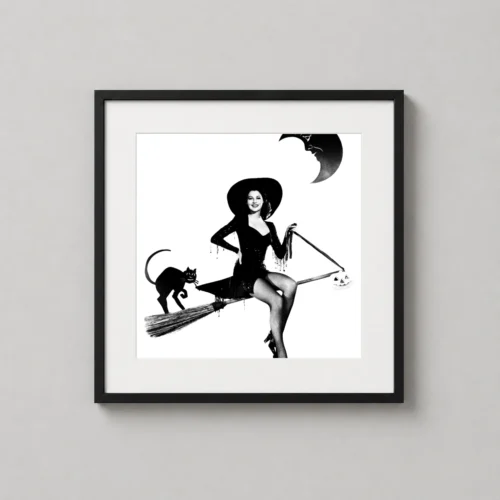 Ava Gardner Witch Halloween Pin-Up Black and White Photography Print
