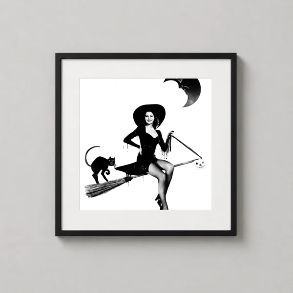 Ava Gardner Witch Halloween Pin-Up Black and White Photography Print