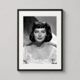 Ava Gardner Pearl Necklace and Lace Dress Black and White Photography Print