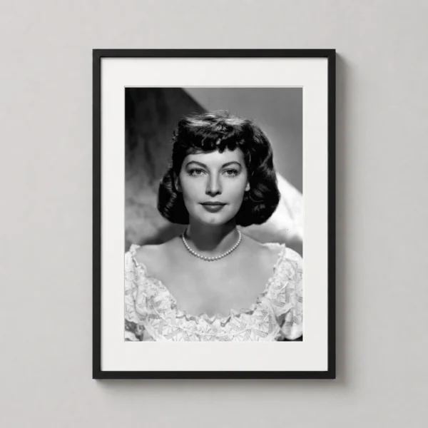 Ava Gardner Pearl Necklace and Lace Dress Black and White Photography Print