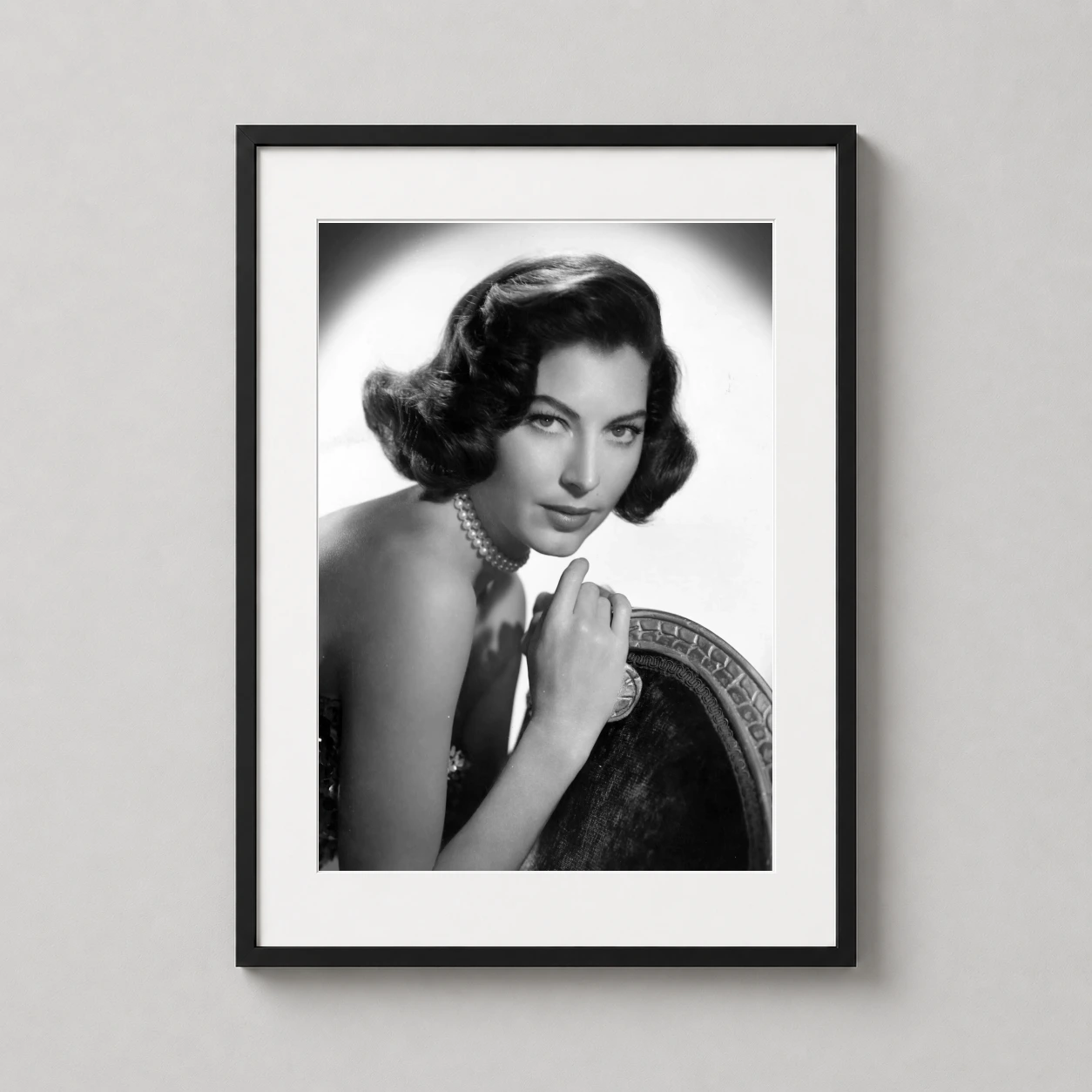 Ava Gardner Hollywood Studio — high-contrast black and white studio portrait featuring Ava Gardner