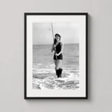 Ava Gardner Fishing at the Beach Black and White Photography Print
