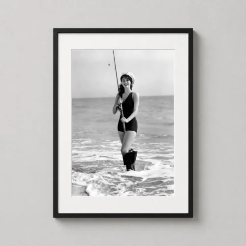 Ava Gardner Fishing at the Beach Black and White Photography Print