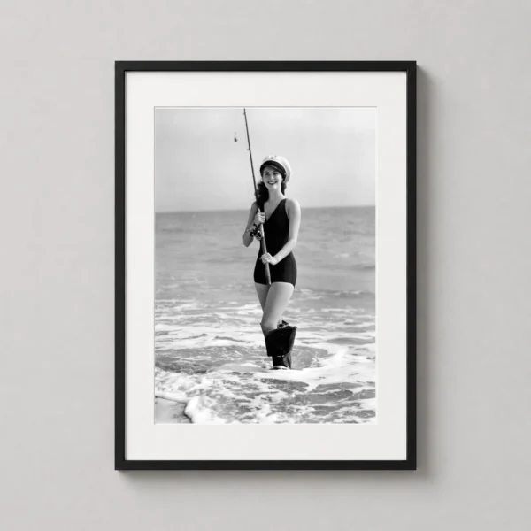 Ava Gardner Fishing at the Beach Black and White Photography Print