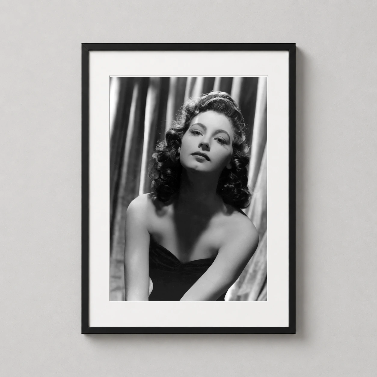 Ava Gardner Black White — black and white photography print featuring Ava Gardner posed elegantly