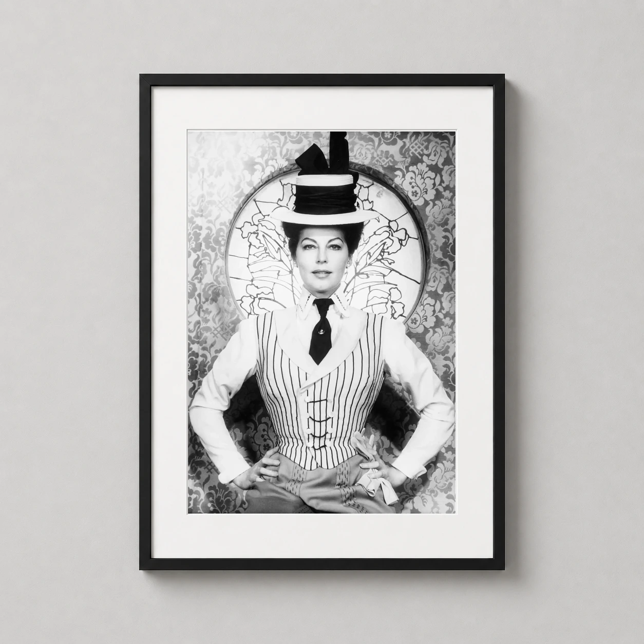 Ava Gardner Top Hat — ava Gardner poses confidently in a striped vest and top hat costume