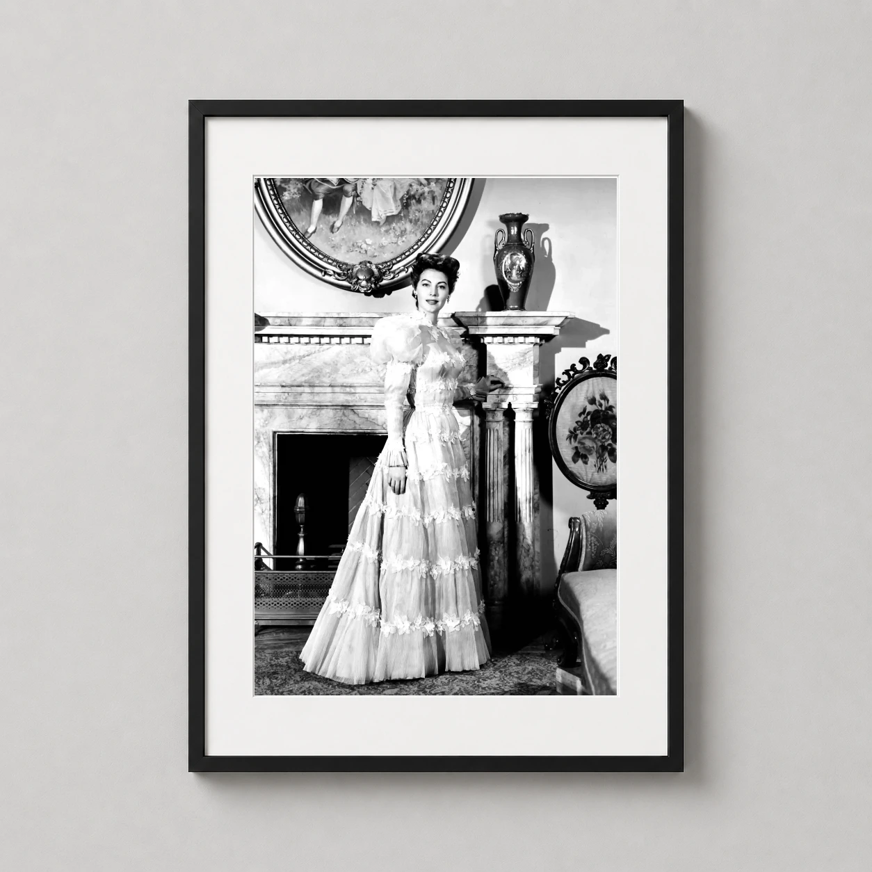 Ava Gardner My Forbidden — black and white photography print featuring Ava Gardner in an ornate
