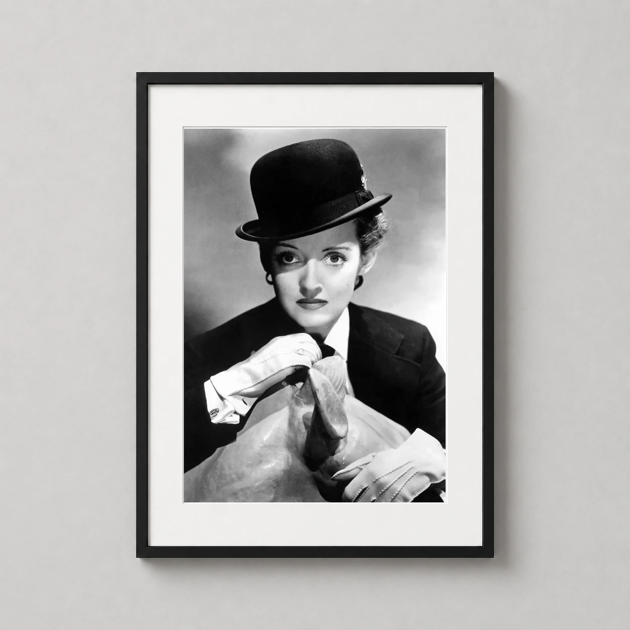 Bette Davis Hollywood Equestrian — detailed black and white photography print featuring Bette Davis in