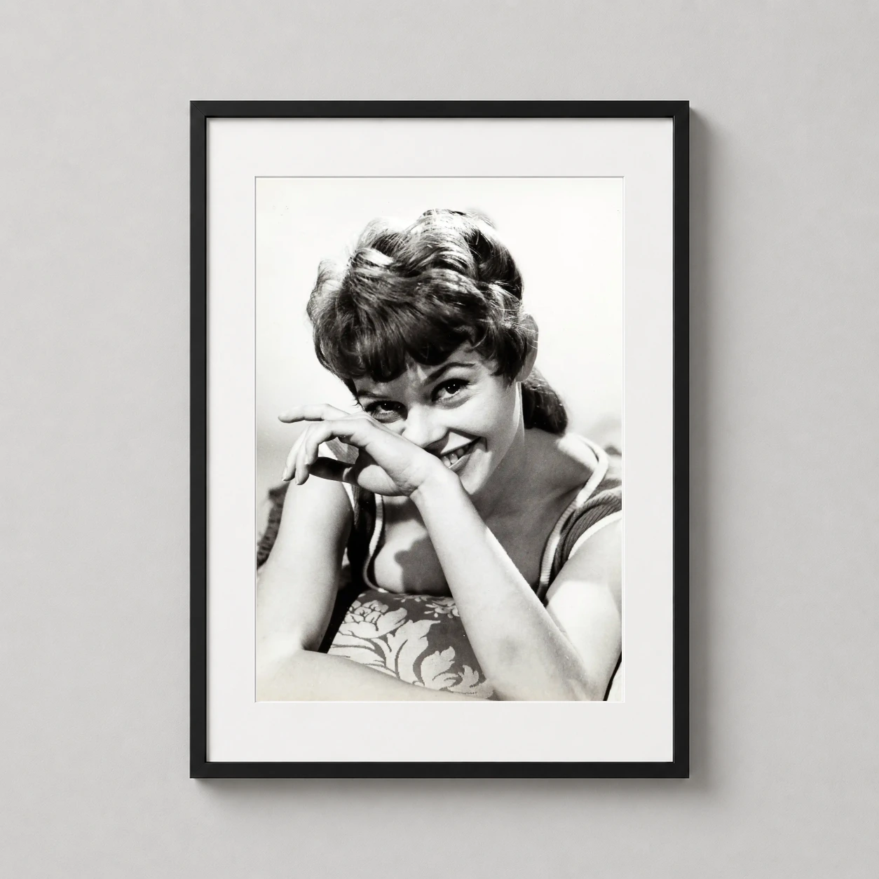 Brigitte Bardot Smiling Portrait — candid black and white photography print featuring Brigitte Bardot