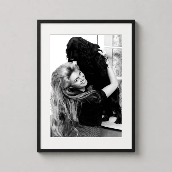Brigitte Bardot and Cocker Spaniel Black and White Photography Print