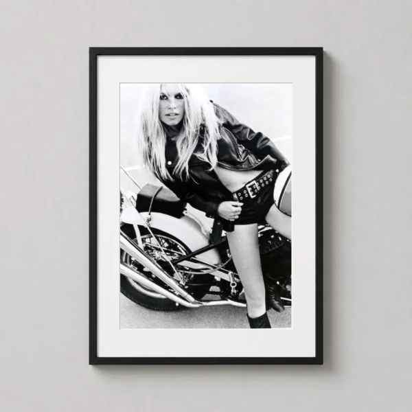 Brigitte Bardot Motorcycle 1960, Black and White Biker Poster Photography Print