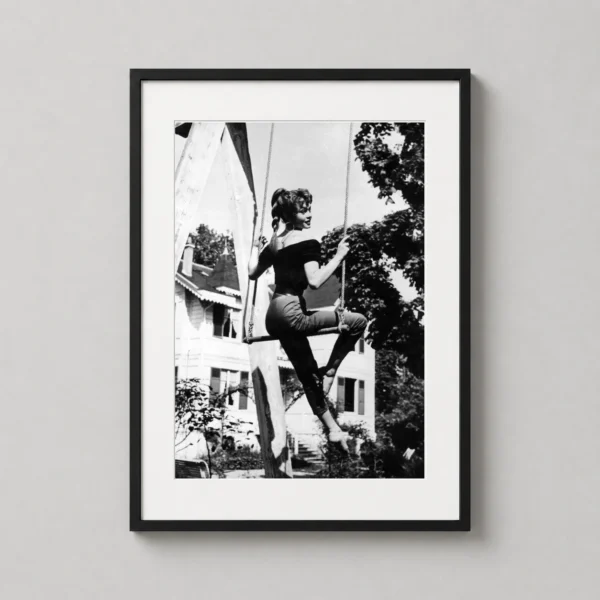 Brigitte Bardot on a Swing, Black and White Garden Photography Print